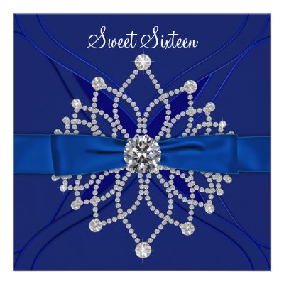 Diamonds Royal Blue Sweet Sixteen Birthday Party Custom Invite