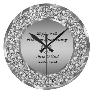Diamonds & Silver 25th Wedding Anniversary Clocks