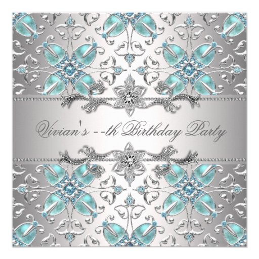 Diamonds Silver Blue All Occasion Party Invitation (front side)