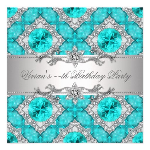 Diamonds Silver Blue All Occasion Party Invitation (front side)