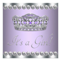Diamonds Silver Lavender Purple Baby Shower Announcement