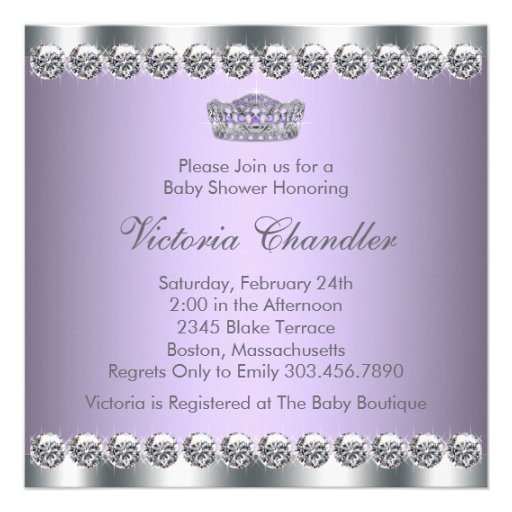 Diamonds Silver Lavender Purple Baby Shower Announcement