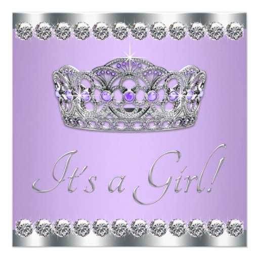 Diamonds Silver Lavender Purple Baby Shower Personalized Announcement
