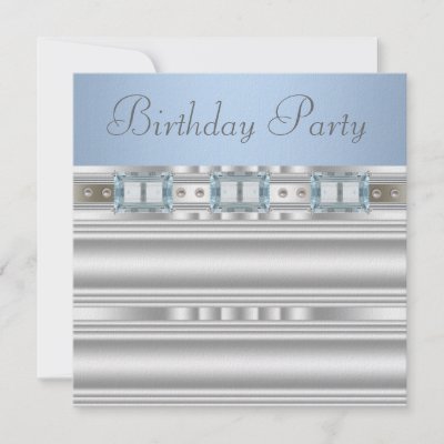 Diamonds Silver Pearls Baby Blue Birthday Party Invite by Champagne N Caviar