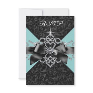 Diamonds Teal Blue Black Sweet 16 Birthday Party invitation