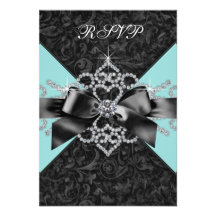 Diamonds Teal Blue Black Sweet 16 Birthday Party Announcements
