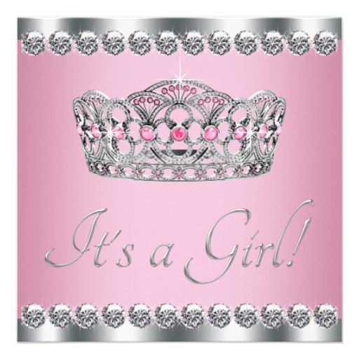 Diamonds Tiara Pink Princess Baby Shower Invite