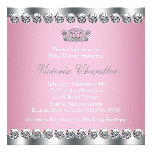 Diamonds Tiara Pink Princess Baby Shower Invite