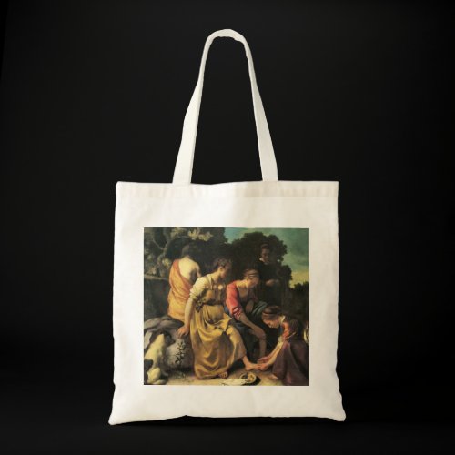 Diana and her nymphs by Johannes Vermeer Tote Bags