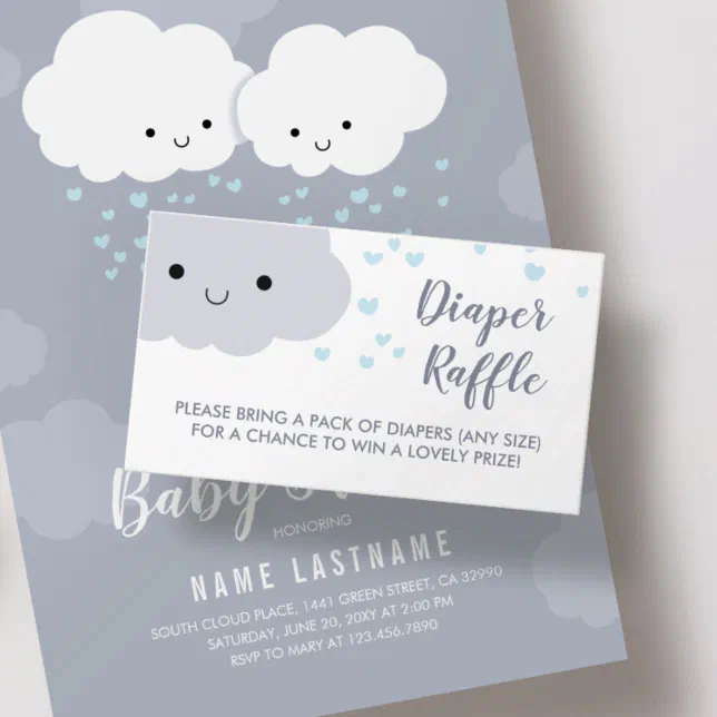 Diaper Raffle Stylish Clouds Baby Shower Enclosure Card Zazzle