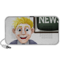 Dibujo animado del lector de noticias notebook altavoces