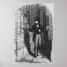 Dickens placing his first literary poster