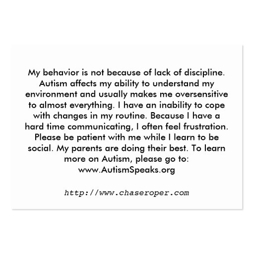 Did my autism bother you? business card (back side)
