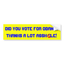 Did you vote for Obama?  Thanks a lot asshole Bumper Sticker