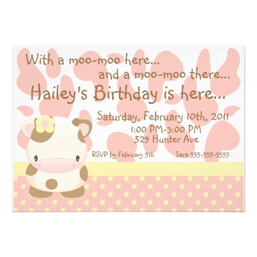 Diddles Farm Moo-Cow Pink Birthday Invitation