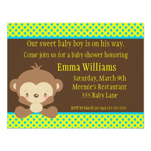 Diddles Monkey Boy Baby Shower Invitation