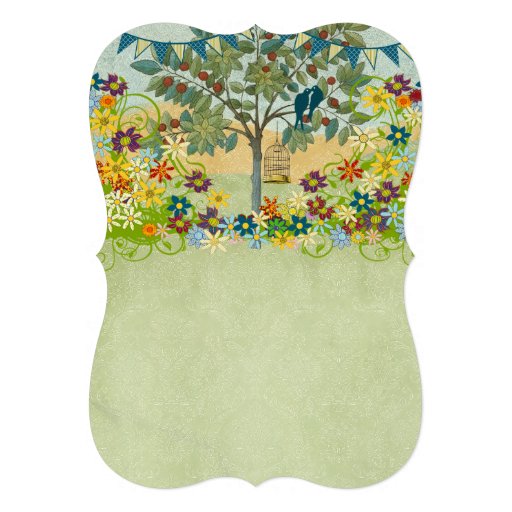 Die Cut Teal Bunting Love Bird & Bird Cage Wedding Announcements
