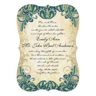 Die Cut Teal Gold & Lime Peacock Wedding 5x7 Paper Invitation Card