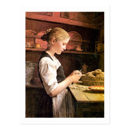Die kleine Kartoffelschälerin Girl Peeling Potatos Post Card