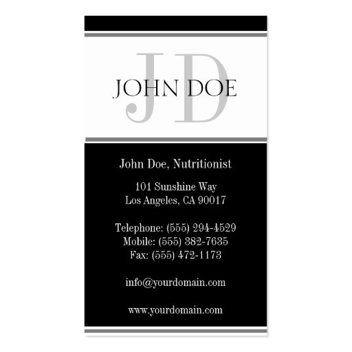 Dietician/Nutritionist Stripe W/W Business Card Template (back side)