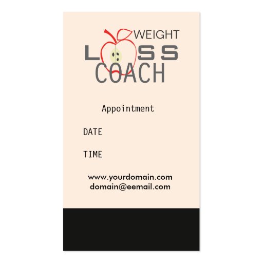 Dieting and Loosing Weight  Coach Business Card Templates (back side)