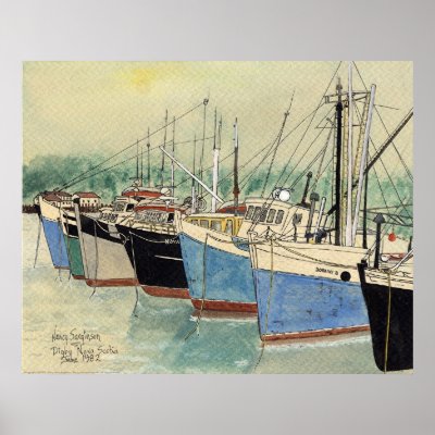 Digby, Nova Scotia, Fishing Boats, Watercolor Posters by dragling