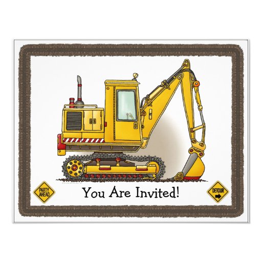 Digger Shovel Kids Party Invitation