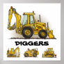 Diggers Backhoe Dozers Construction Poster Print