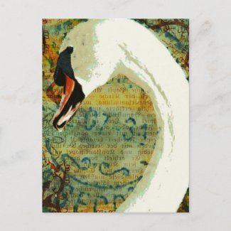 Digital Collage Swan postcard