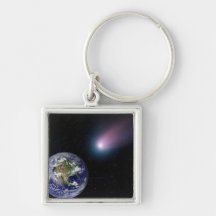 Digital composite of a comet heading towards Ea Key Chains