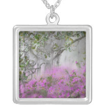 Digital Composite of Azaleas and magnolia tree Custom Necklace