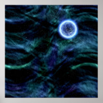 Digital Galaxy Alien Planet In Space Blue Nebula Poster