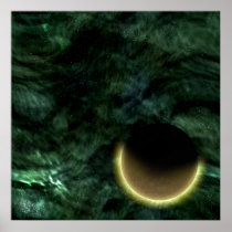 Digital Galaxy Alien Planet In Space Green Nebula Poster