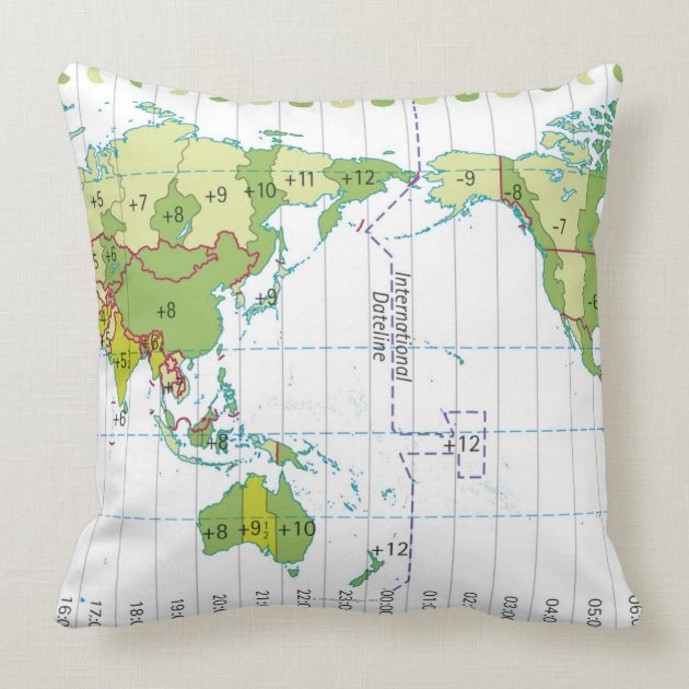 Digital illustration of world map showing time throw pillow-0