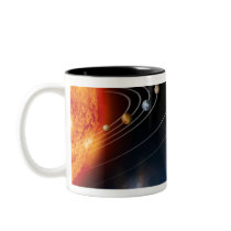 Digitally generated image of our solar system coffee mugs