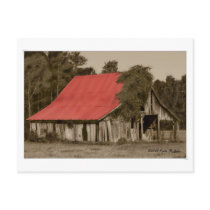 Dilapidated Red-Roofed Barn Postcard postcards