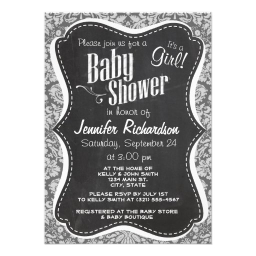 Dim Gray Damask; Retro Chalkboard Custom Invites