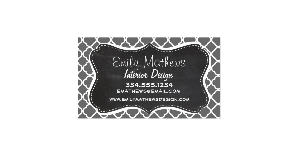 Dim Gray Quatrefoil; Chalkboard look Business Card Zazzle