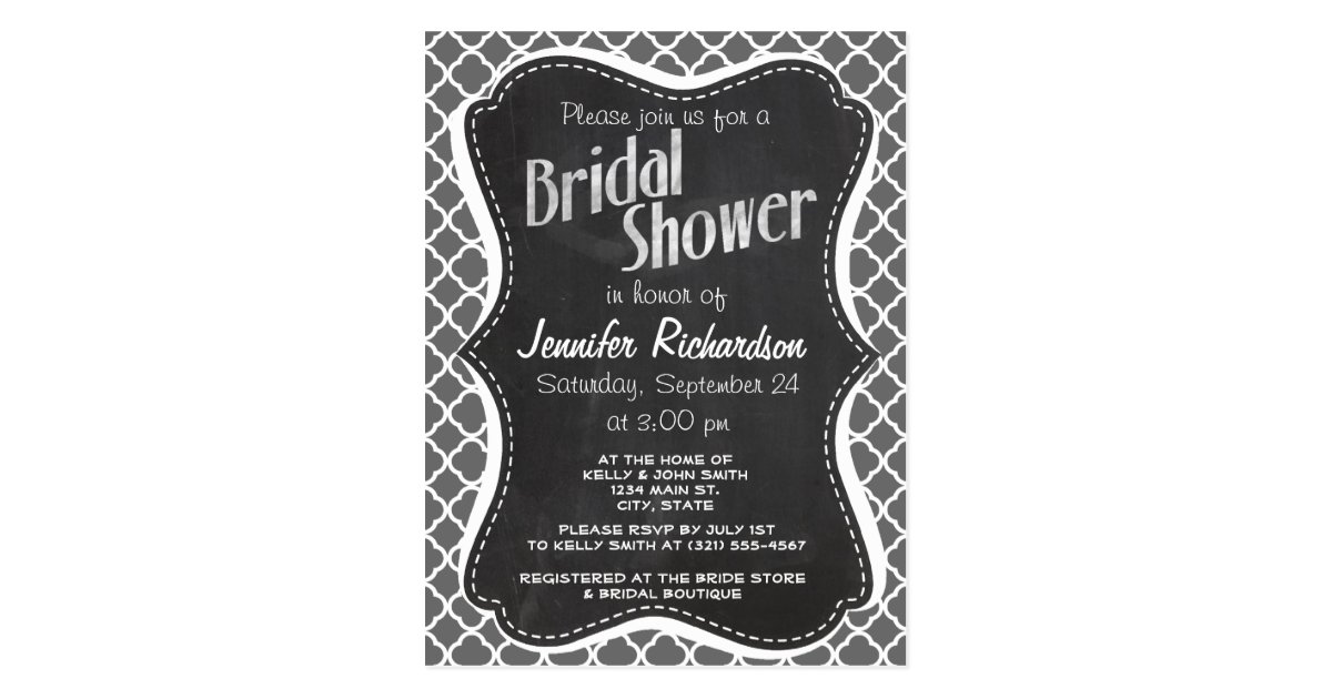 Dim Gray Quatrefoil; Chalkboard look Postcard Zazzle