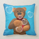 Dinky Bear blowing Heart Bubbles Throw Pillows