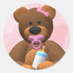 Dinky Bears Baby Girl Round Sticker