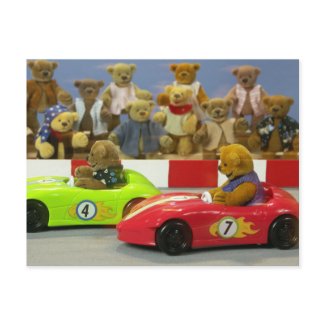 Dinky Bears Car Racing postcard