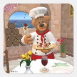 Dinky Bears Chef: Spaghetti with Meatballs Square Stickers
