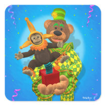 Dinky Bears Clown & Mr. Zippy in the Box Square Sticker