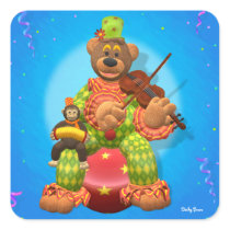 Dinky Bears Clown & Mr. Zippy Square Sticker