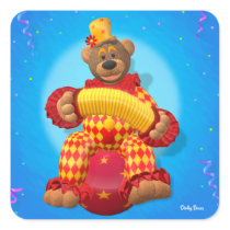 Dinky Bears Clown with Bandoneon Square Stickers