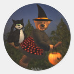 Dinky Bears Flying Witch Round Stickers