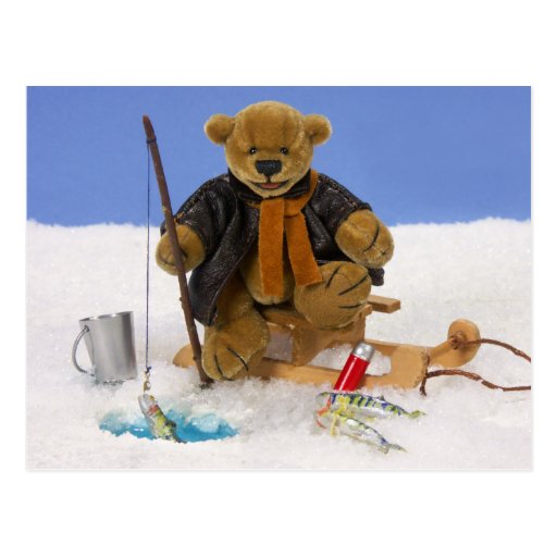 Dinky Bears Ice Fishing Post Card