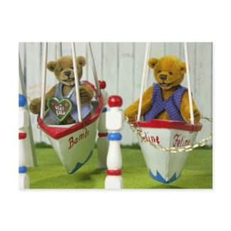 Dinky Bears on Swingboats postcard