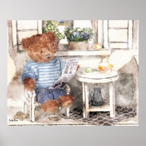 Dinky Bears Watercolor - Reading Bear Poster